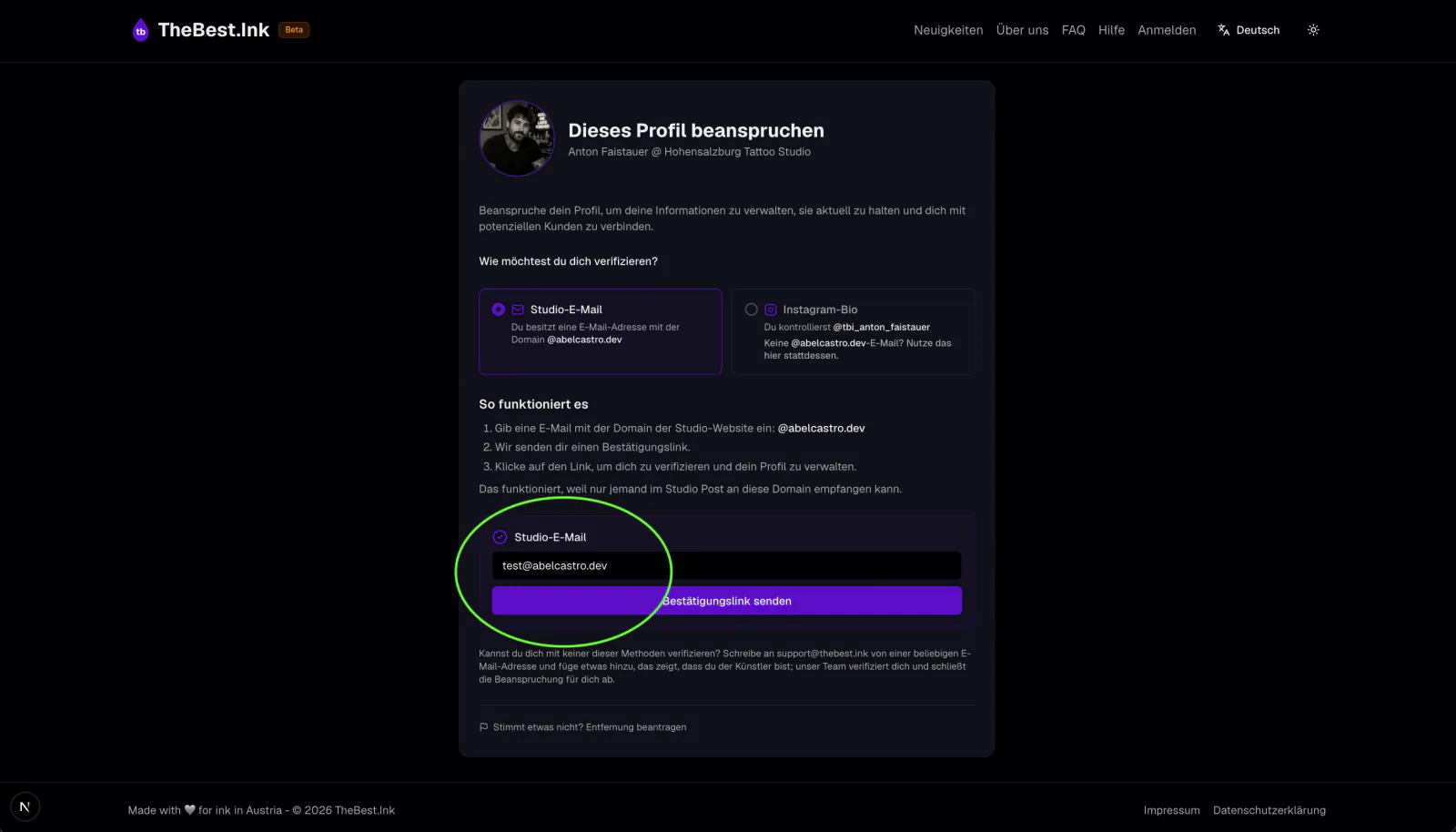 Gib deine Studio-E-Mail ein